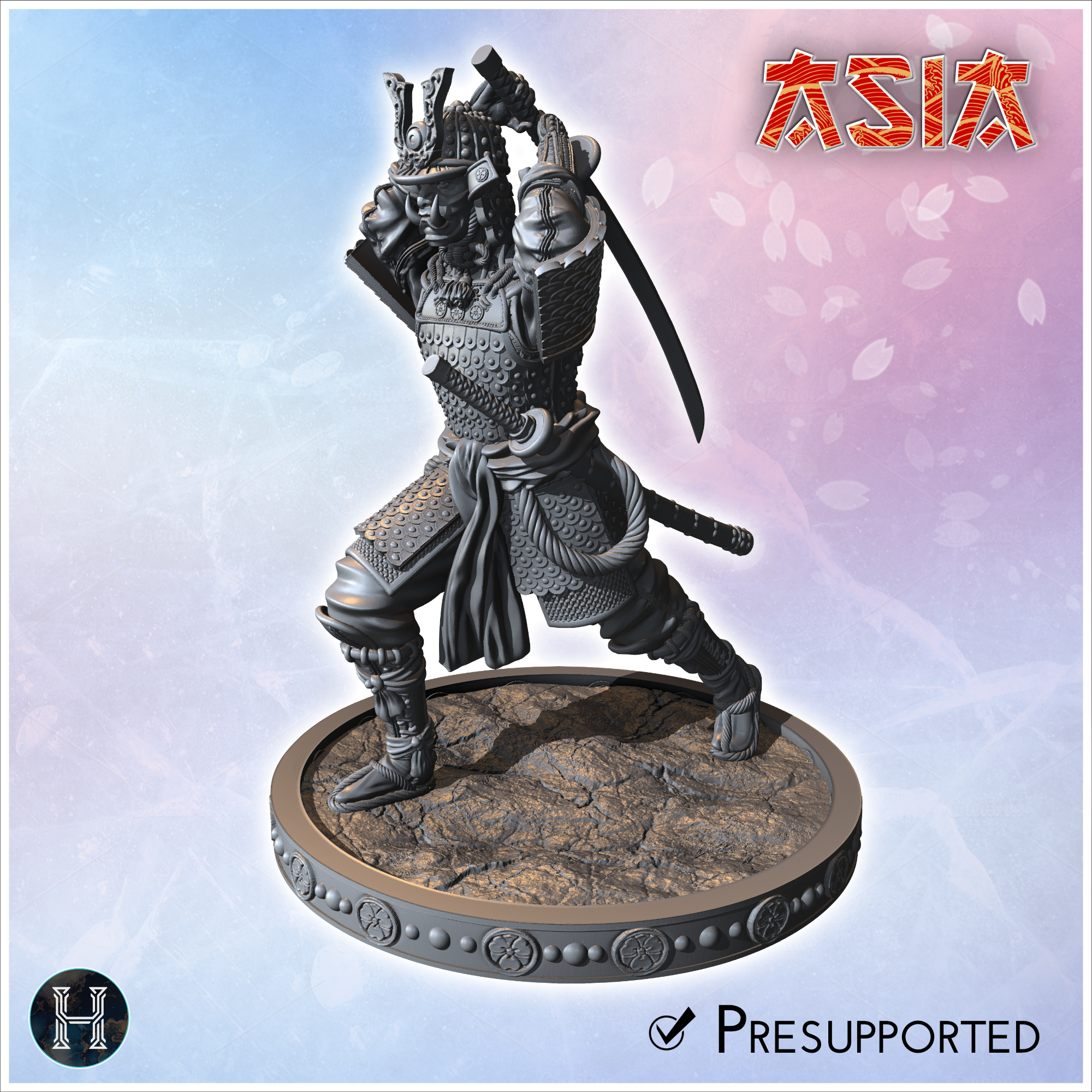 Samurai warrior in full armor with raised katana ready for a powerful strike (1) - Asian Asia Oriental Angkor Ninja Traditionnal RPG Mini